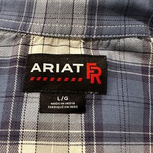 Ariat FR Button Up Down Shirt Mens 2X Large Plaid Blue Long‎ Sleeve Work Wear